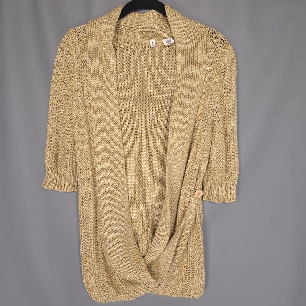 MOTH Gold Knit Cardigan Open Front Short Sleeve Sweater Size Small